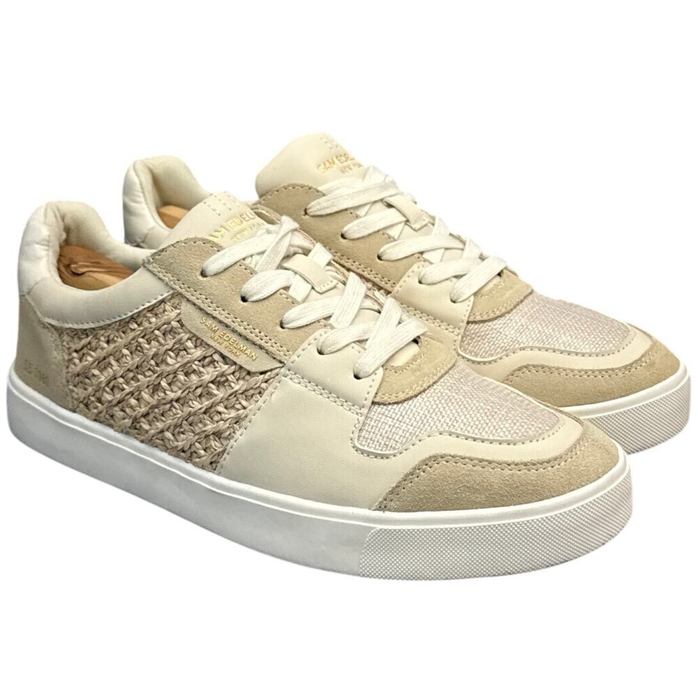 Sam Edelman Elcie Sandshell Tan Raffia Leather Low Top Sneakers Women 10